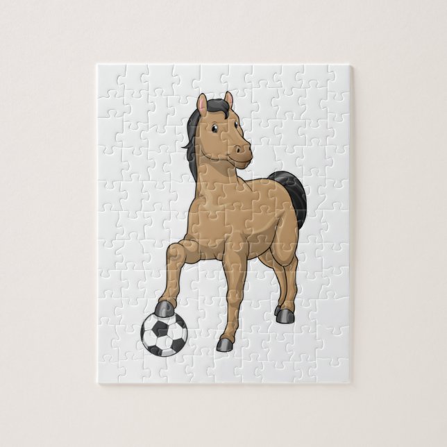 Häst som fotbollsspelare med fotboll pussel (Vertikal)