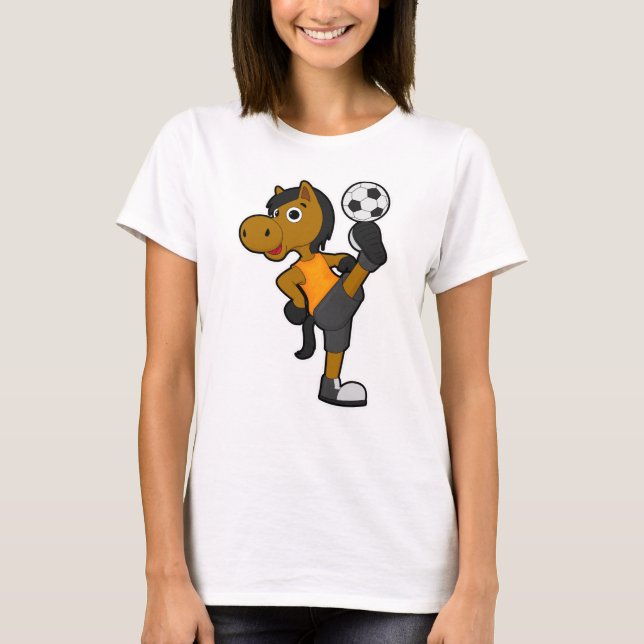 Häst som fotbollsspelare med fotboll t shirt (Framsida)