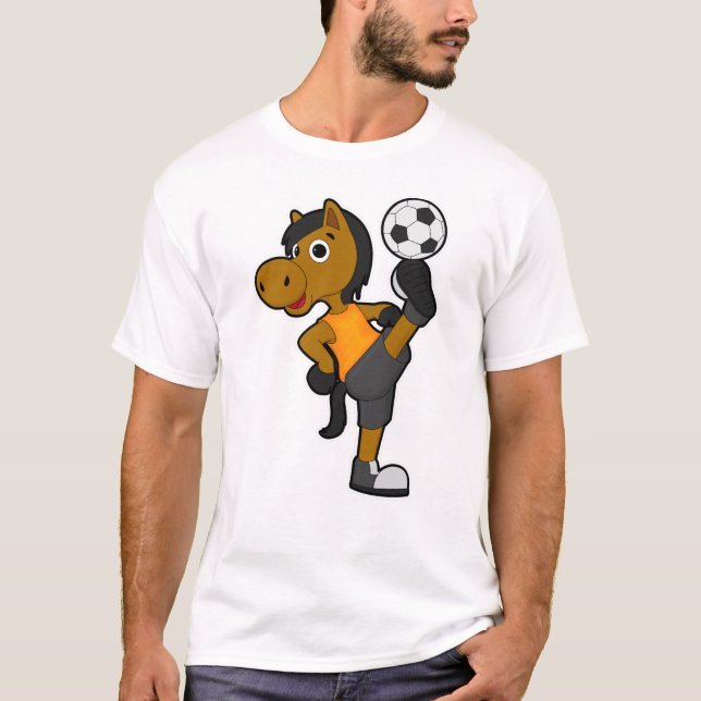 Häst som fotbollsspelare med fotboll t shirt (Framsida)