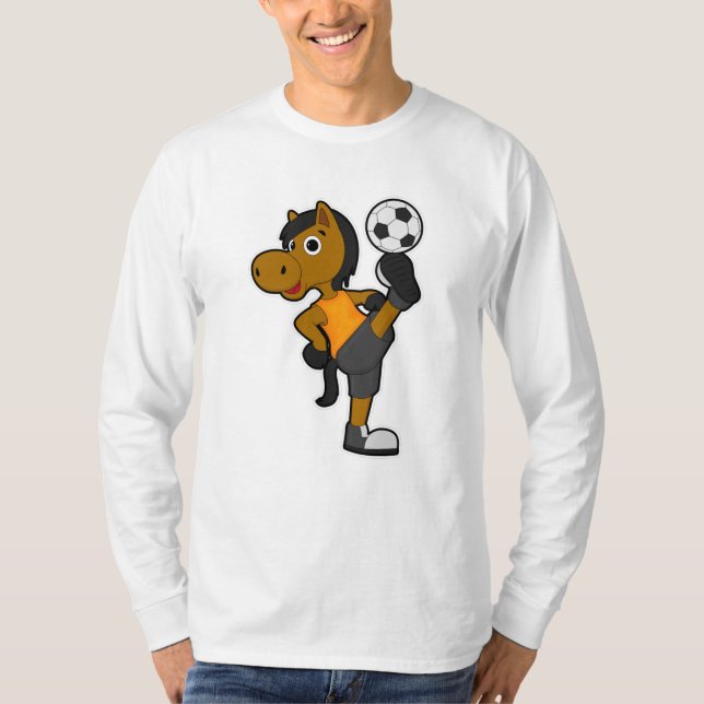 Häst som fotbollsspelare med fotboll t shirt (Framsida)