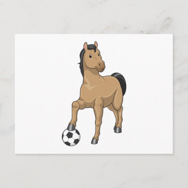 Häst som fotbollsspelare med fotboll vykort (Framsida)
