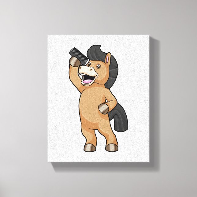 Häst som Hairdresser med Comb Canvastryck (Framsida)