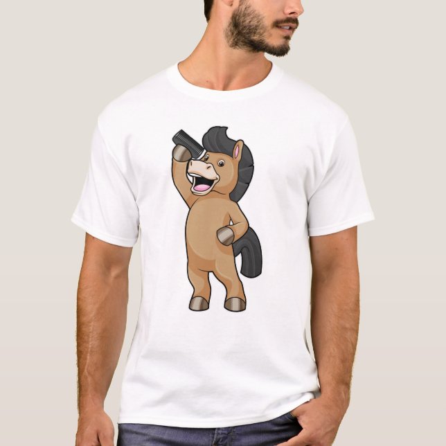 Häst som Hairdresser med Comb T Shirt (Framsida)