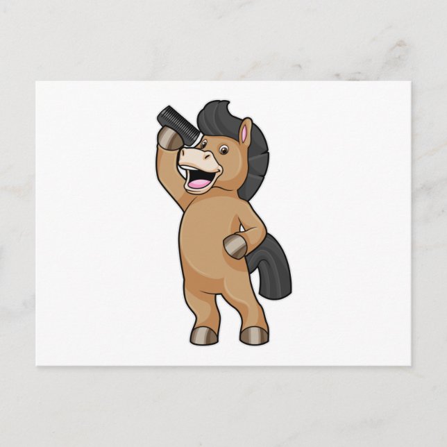 Häst som Hairdresser med Comb Vykort (Framsida)