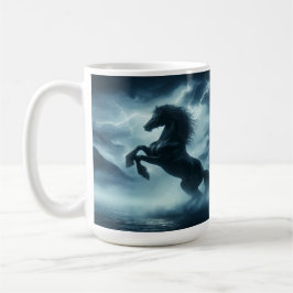 Häst som reser sig under en åskig bergsstorm kaffemugg