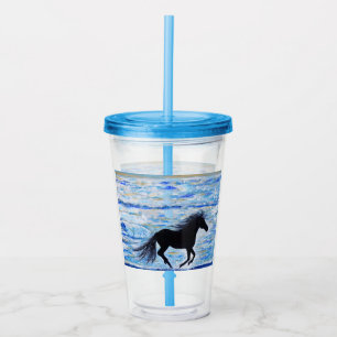 Häst som rinner fritt vid havsmålning take away mugg