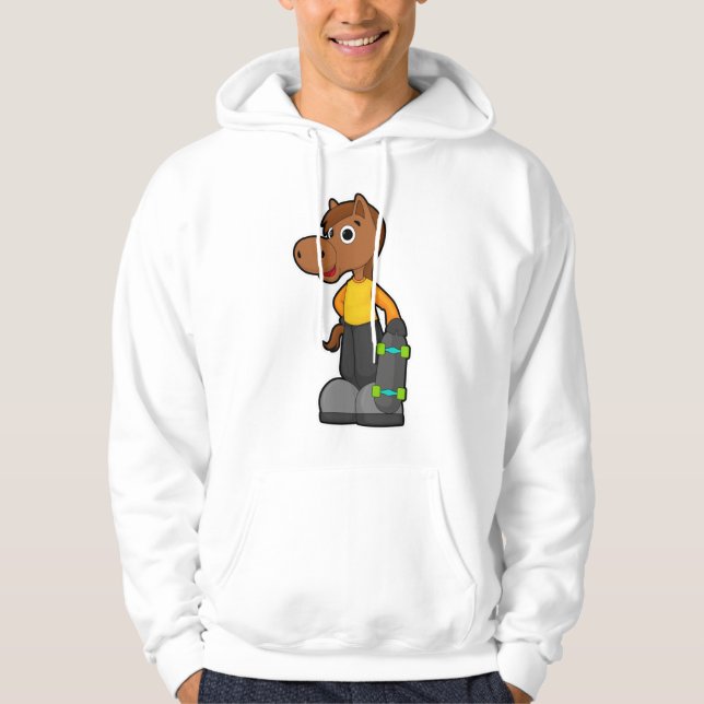 Häst som Skater med Skateboard Hoodie (Framsida)