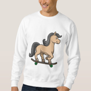 Häst som Skater med Skateboard Lång Ärmad Tröja