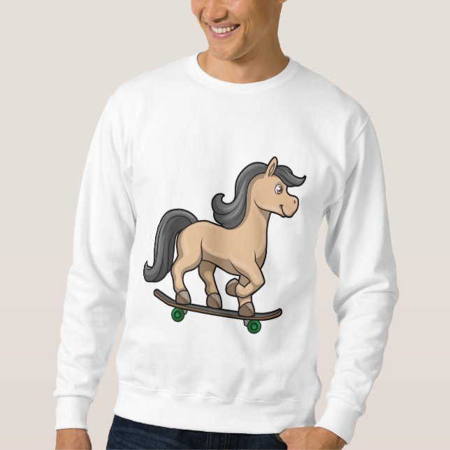 Häst som Skater med Skateboard Lång Ärmad Tröja (Framsida)