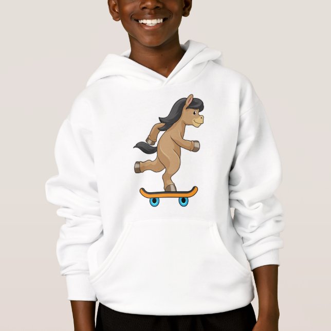 Häst som Skater med Skateboard T Shirt (Framsida)