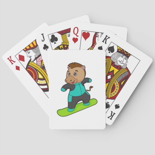 Häst som snowboardåkare med snowboard casinokort (Baksidan)