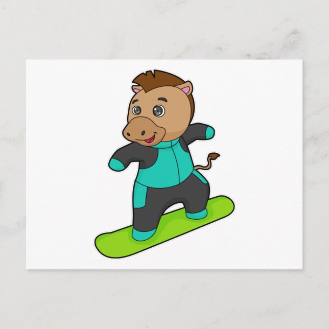 Häst som snowboardåkare med snowboard vykort (Framsida)