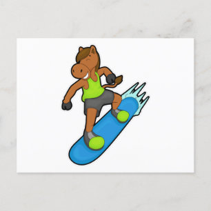 Häst som Snowboardåkare med Snowboard Vykort