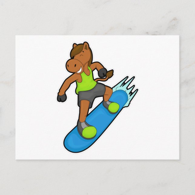 Häst som snowboardåkare med snowboard vykort (Framsida)