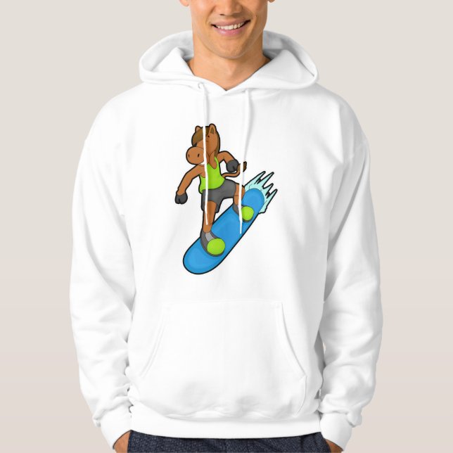 Häst som Snowboarder med snurrbord Hoodie (Framsida)