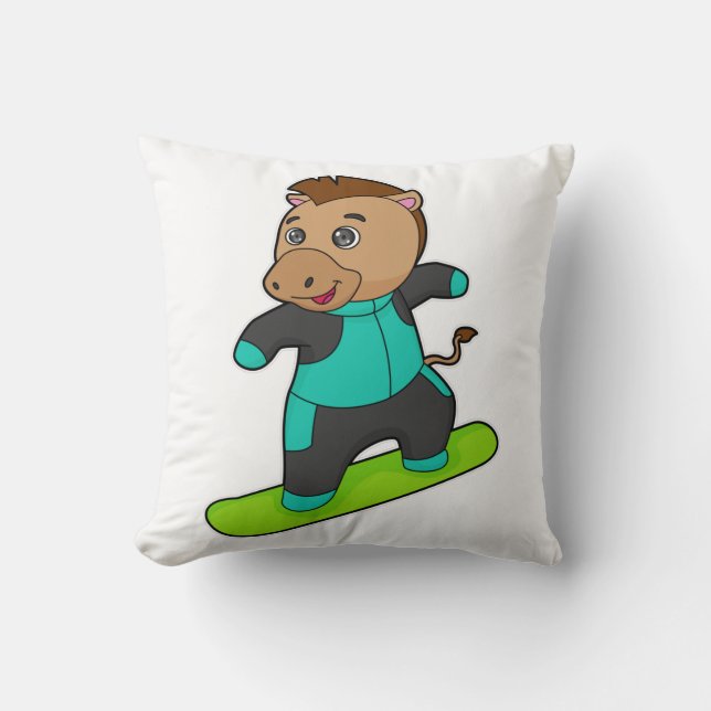 Häst som Snowboarder med snurrbord Kudde (Framsida)