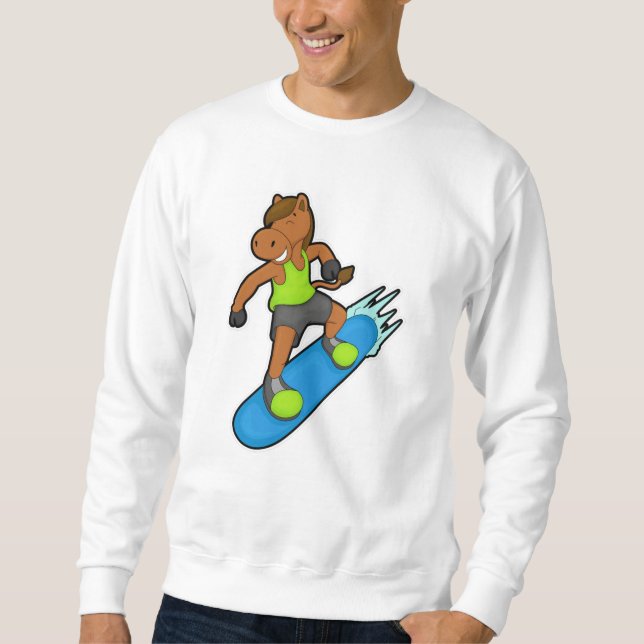 Häst som Snowboarder med snurrbord Lång Ärmad Tröja (Framsida)