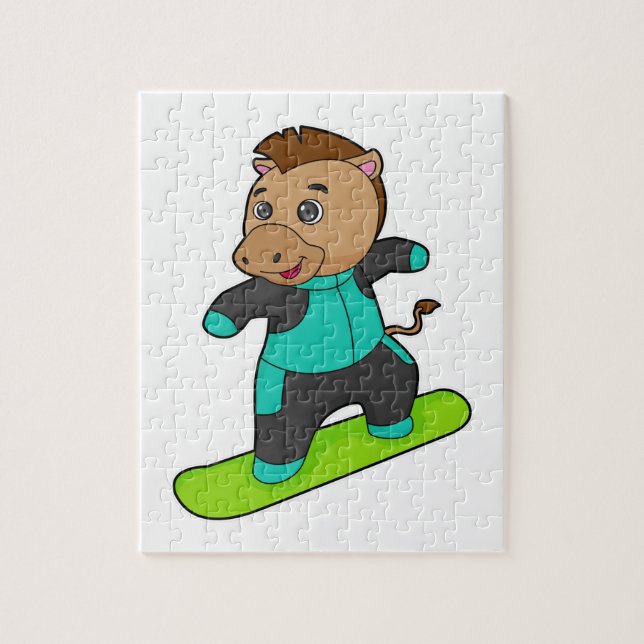 Häst som Snowboarder med snurrbord Pussel (Vertikal)