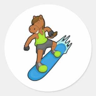 Häst som Snowboarder med snurrbord Runt Klistermärke