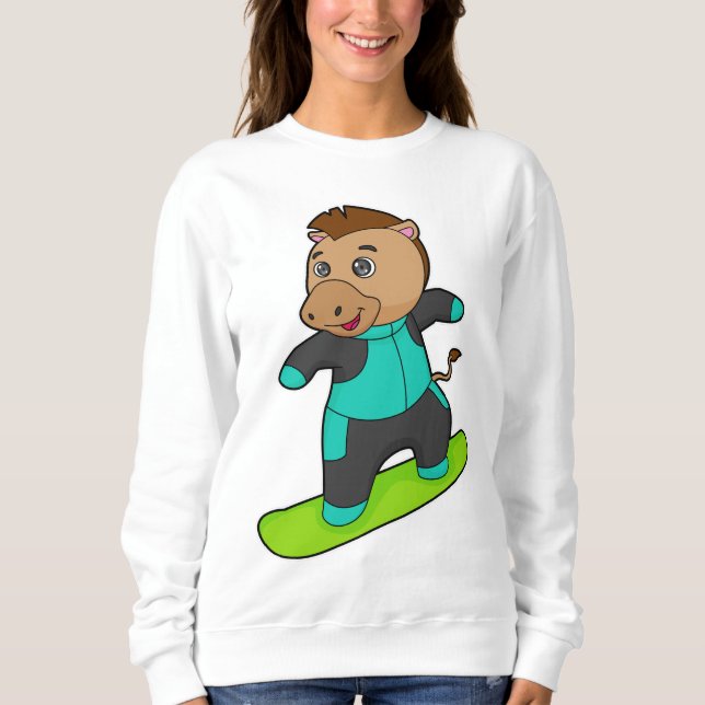 Häst som Snowboarder med snurrbord T Shirt (Framsida)