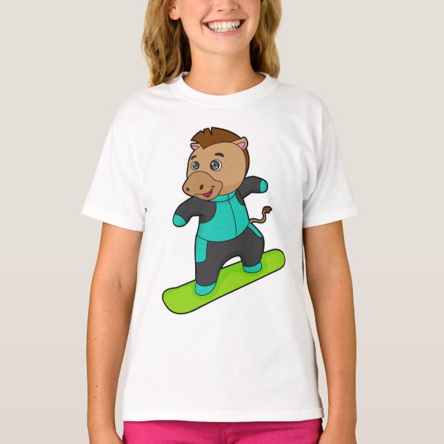 Häst som Snowboarder med snurrbord T Shirt (Framsida)