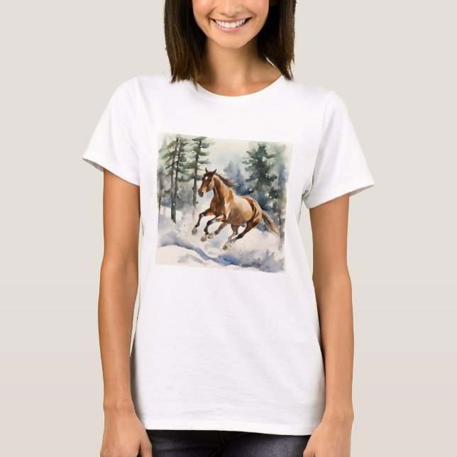 Häst som springer i snö T-shirt (Framsida)