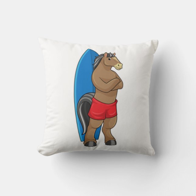 Häst som Surfer med Surfboard Kudde (Framsida)