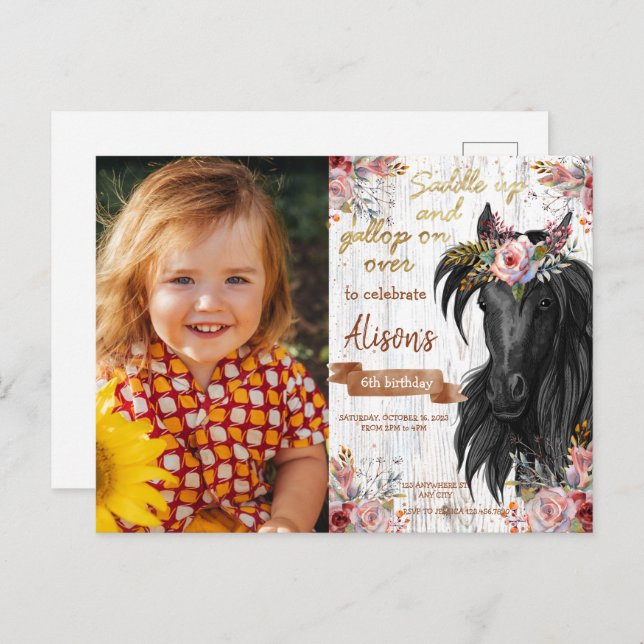 Häst söt rosa Födelsedagsfest Vykort (Fram/baksida)