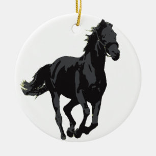 Häst - svart hingst julgransprydnad keramik