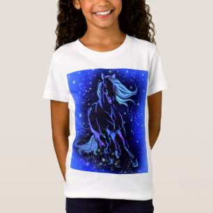 Häst T-Shirt som går i blå stjärnor