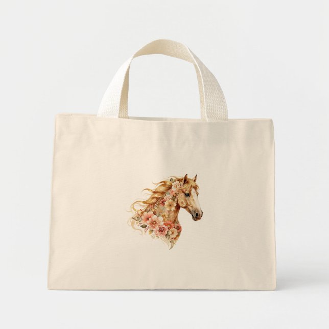 Häst Totebag Blommig Boho Ryttare Mini Tygkasse (Framsidan)
