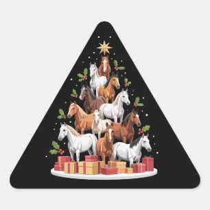 Häst Träd Jul Hästar Jul Presenter Triangelformat Klistermärke