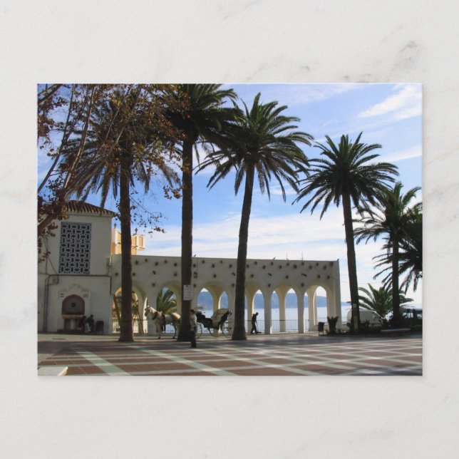 Häst & vagn på promenaden i Nerja, Spanien Vykort (Framsida)