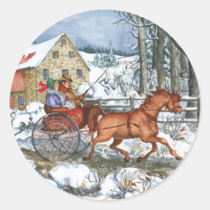 Häst & vagn runt klistermärke