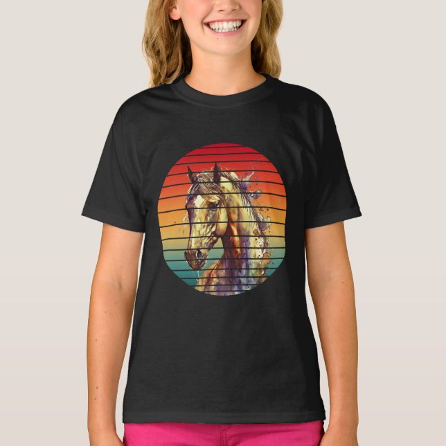 häst vintage abstrakt stil t shirt (Framsida)