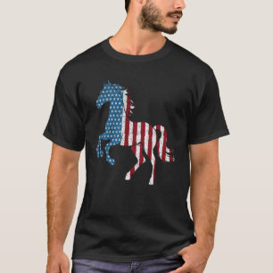 Häst Vintage Röd Vit och Blå Amerikansk Flagga Rid T Shirt