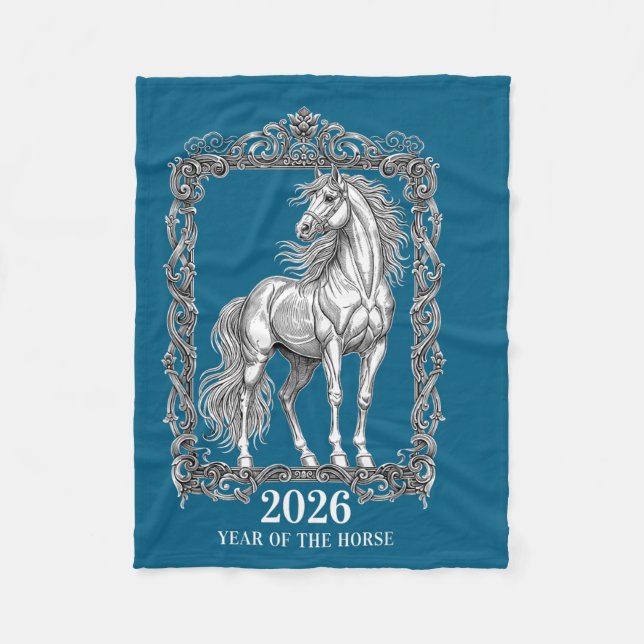 Häst Vintage Träsnitt Gravyr Stil Illustration Fleecefilt (Framsidan)
