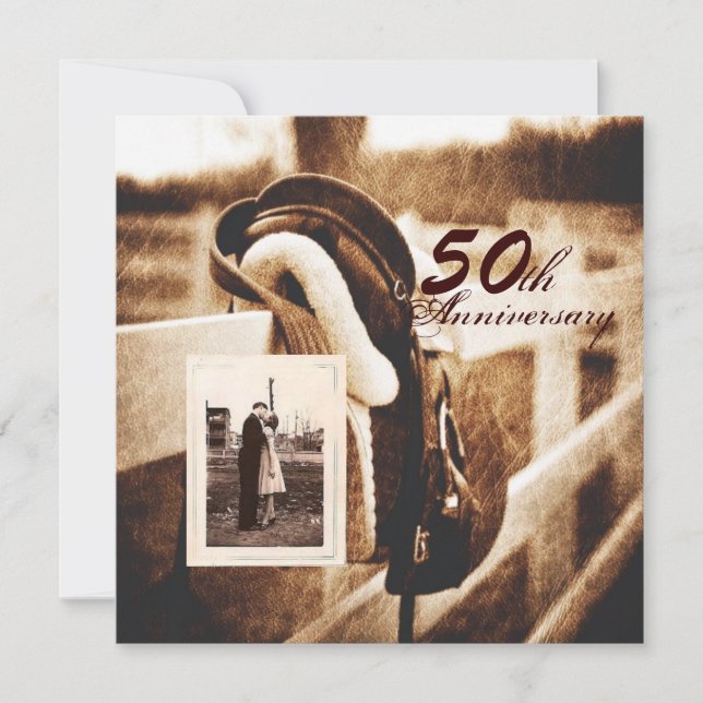 häst western cowboy 50-års bröllopsdag inbjudningar (Framsida)