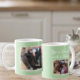 Hästälskare 2 foto vitt grönt kaffemugg