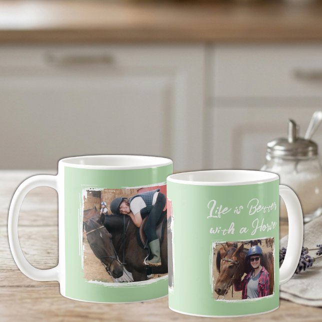 Hästälskare 2 foto vitt grönt kaffemugg (Skapare uppladdad)