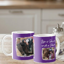Hästälskare 2 foto vitt lila kaffemugg