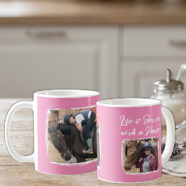 Hästälskare 2 foto vitt rosa kaffemugg