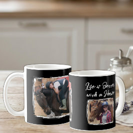 Hästälskare 2 foto vitt svart kaffemugg