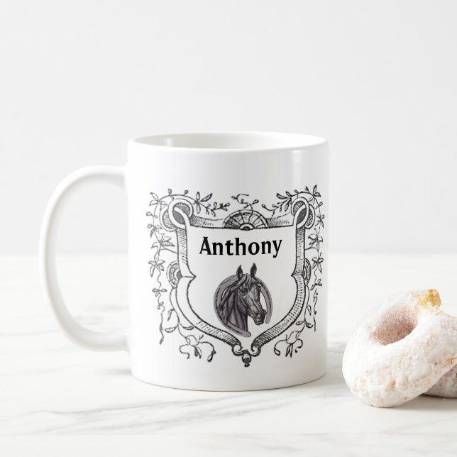 Hästälskare Equestrian Crest med förnamn Kaffemugg (Med munk)