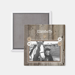 Hästälskare med foto och namn rustik magnet