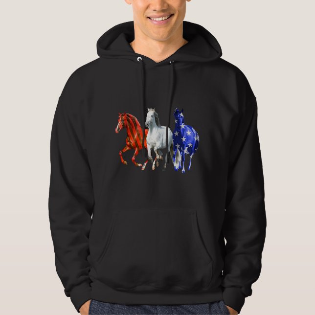 Hästamerikan flagga 4:e July farmday christmas Hoodie (Framsida)