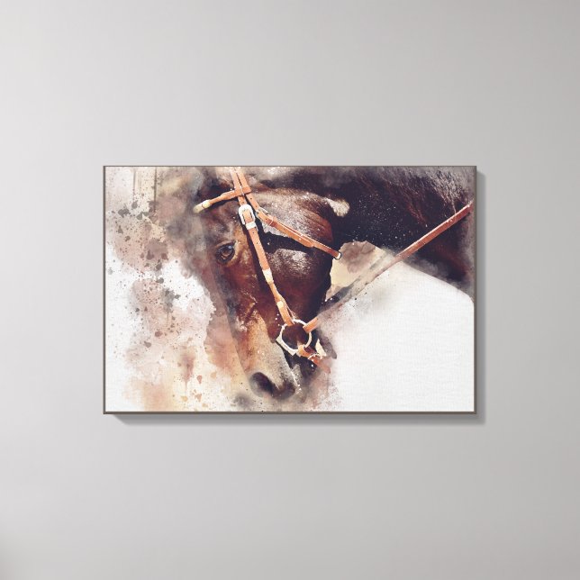 HÄSTAN MED HARNESS. BROWN HORSE HEAD ILLUSTRATION CANVASTRYCK (Framsida)
