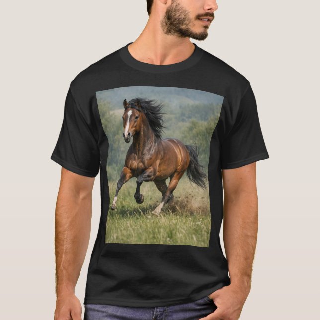 Hästantänd T-Shirt för män med löpande häststil (Framsida)
