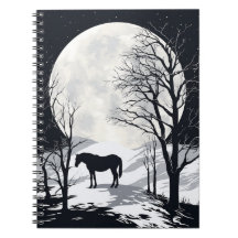 Hästanteckningsbok | Full Moon med Horse Silhouett