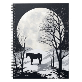 Hästanteckningsbok | Full Moon med Horse Silhouett Anteckningsbok